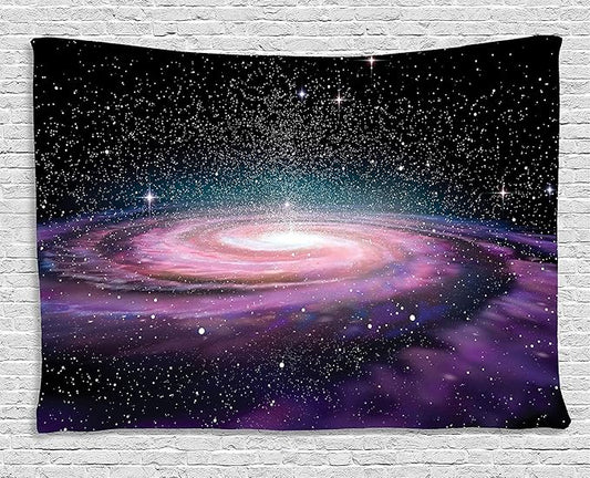 Ambesonne Galaxy Tapestry, Spiral Galaxy in Outer Space Andromeda Nebula Star Dust Universe Astronomy Print, Wide Wall Hanging for Bedroom Living Room Dorm, 60" X 40", Black Mauve