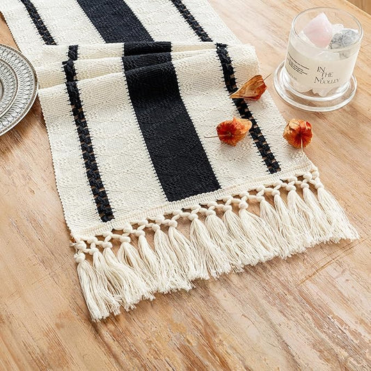 Fancy Homi Black Table Runner 108 Inches Long Boho Macrame Table Runner for Home Decor, Farmhouse Table Runners with Tassels for Party Bohemian Rustic Bridal Shower Dining Decor 12x108 Inches
