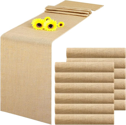 12 Pack Burlap Table Runners Rustic Table Runner Jute Farmhouse Fabric Party Centerpieces for Country Vintage Wedding Banquet Decoration, 12 x 71 Inch