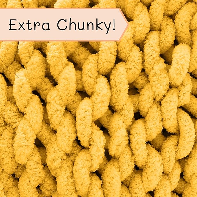 Adyrescia Chunky Knit Blanket Throw | 100% Hand Knit with Jumbo Chenille Yarn (40"x50", Harvest Yellow)