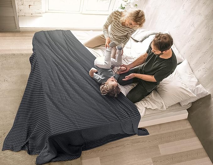 Utopia Bedding Charcoal 100% Cotton Waffle Blanket 300 GSM [Queen - 90x90 Inch] Soft Lightweight Breathable Bed Blanket for All Season