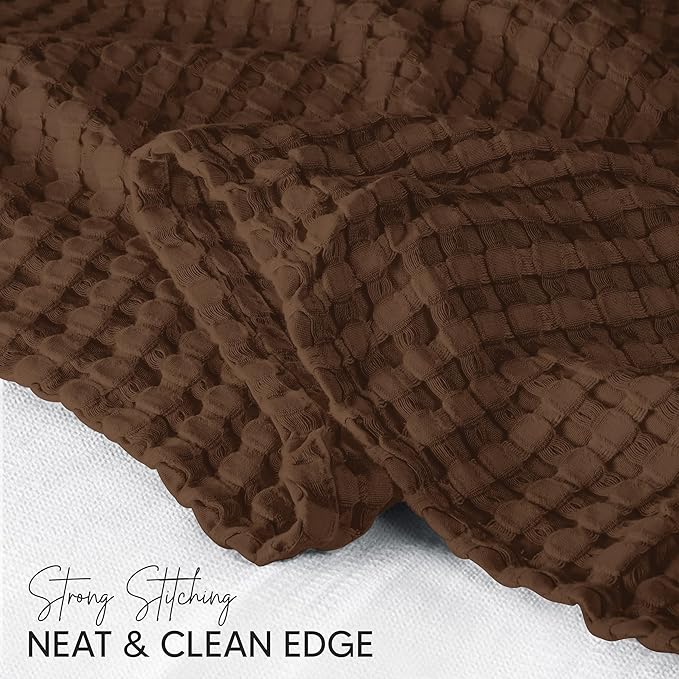 Utopia Bedding Brown 100% Cotton Waffle Blanket 300 GSM [Queen - 90x90 Inch] Soft Lightweight Breathable Bed Blanket for All Season