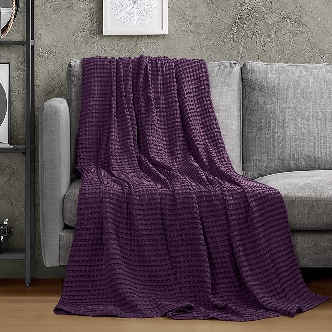 Utopia Bedding Plum 100% Cotton Waffle Blanket 300 GSM [Full - 90x84 Inch] Soft Lightweight Breathable Bed Blanket for All Season