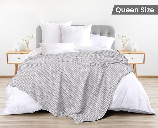 Utopia Bedding Silver 100% Cotton Waffle Blanket 300 GSM [Queen - 90x90 Inch] Soft Lightweight Breathable Bed Blanket for All Season
