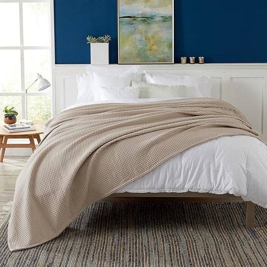 100% Cotton Waffle Weave Bed Blanket | Soft, Breathable, and Lightweight Blanket for All-Season | Perfect for Layering | Brielle Collection (Full/Queen, Taupe)