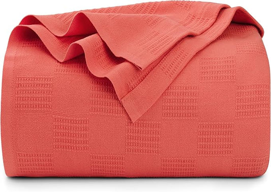 Utopia Bedding Coral 100% Cotton Blanket [Twin Size - 90x72 Inch] 350GSM Lightweight, Soft and Breathable Thermal Blanket for All Seasons