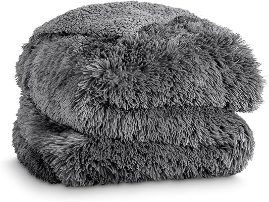 Bare Home Shaggy Faux Fur Sherpa Blanket - Super Soft, Fuzzy, Fluffy - Reversible Cozy Warm Blanket for Couch, Sofa, Chair, Bed - Luxury Home Decor (Full/Queen, Grey)