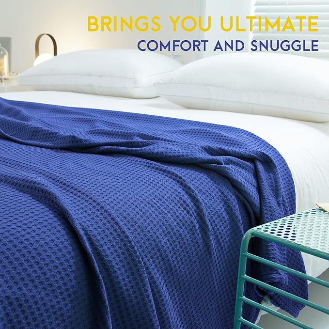 AmyHomie Cooling Blanket King Size, 100% Rayon Derived from Bamboo, Cool Summer Blanket for Hot Sleepers Soft Comfy Waffle Lightweight Blankets for All Seasons(Blue Violet, 108×90in)