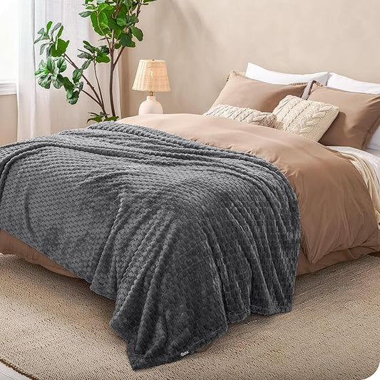 Bare Home Textured Fleece Microplush Blanket - Throw Travel Size - Lightweight Blanket for Bed, Sofa, Couch, Camping, and Gifts - Ultra Soft Warm (Throw/Travel, Waffle Grey)