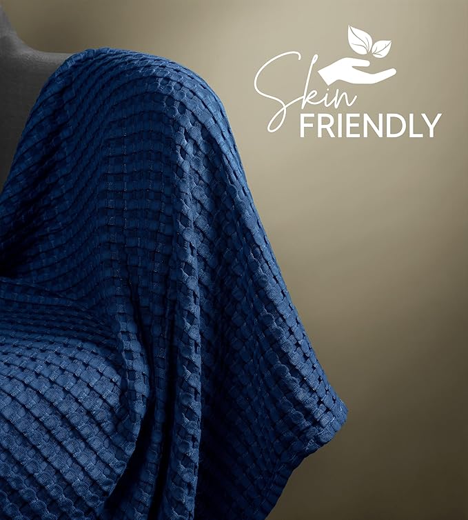 Utopia Bedding Navy 100% Cotton Waffle Blanket 300 GSM [Full - 90x84 Inch] Soft Lightweight Breathable Bed Blanket for All Season