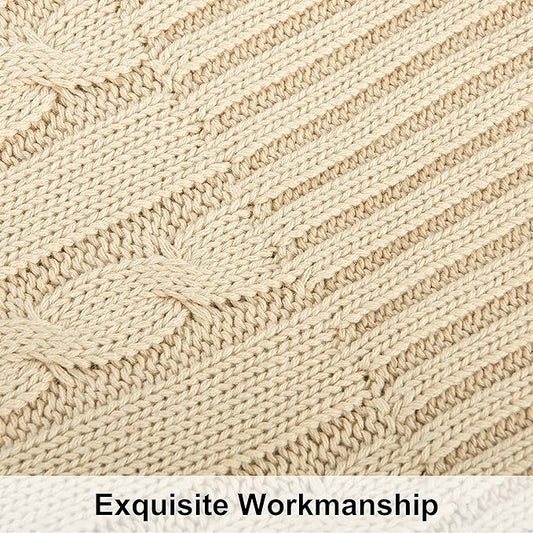 NTBAY 100% Pure Cotton Cable Knit Throw Blanket, Super Soft Warm 51x67 Knitted Throw Blanket for Couch, Sofa, Chair, Bed - Extra Cozy, Machine Washable, Comfortable Home Decor, Khaki
