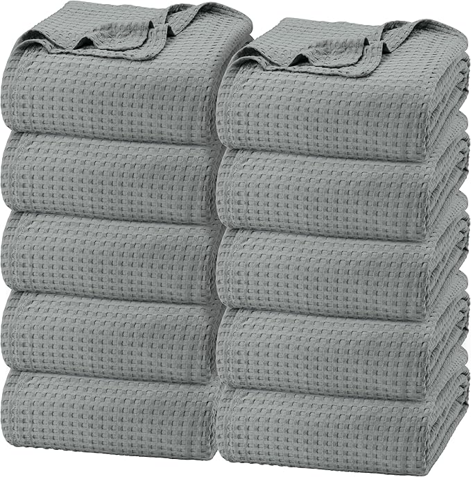 Utopia Bedding Cool Grey 100% Cotton Waffle Blanket 300 GSM [Throw - 60x50 Inch] Soft Lightweight Breathable Bed Blanket for All Season (Pack of 10)