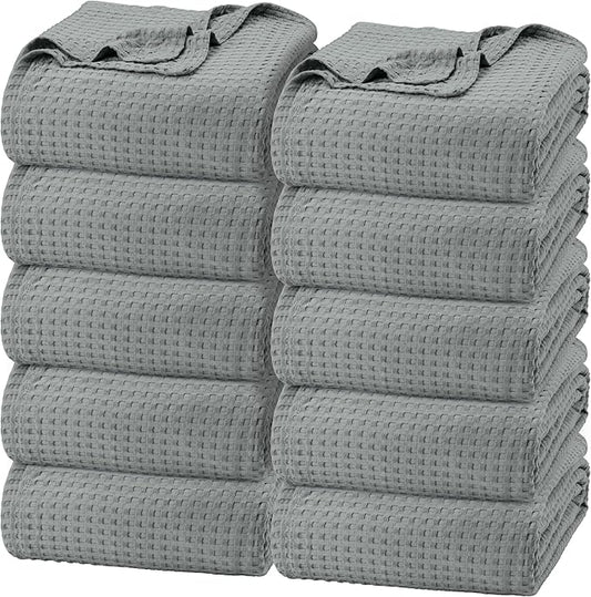 Utopia Bedding Cool Grey 100% Cotton Waffle Blanket 300 GSM [Throw - 60x50 Inch] Soft Lightweight Breathable Bed Blanket for All Season (Pack of 10)