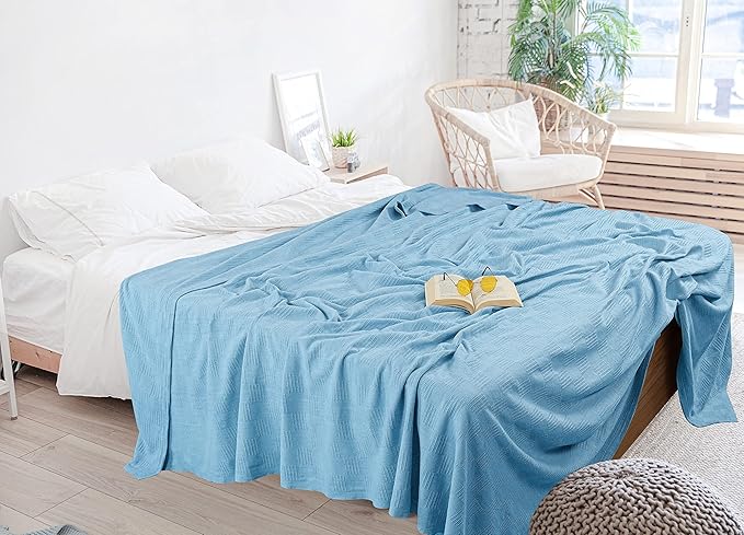 Utopia Bedding Sky Blue 100% Cotton Blanket [Twin Size - 90x72 Inch] 350GSM Lightweight, Soft and Breathable Thermal Blanket for All Seasons