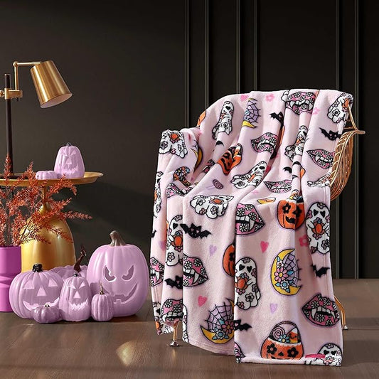 Betsey Johnson - Throw, Ultra-Soft Plush Blanket, Ideal for Couch, Bed, or Lounges (Retro Halloween Pink, 50" x 70")