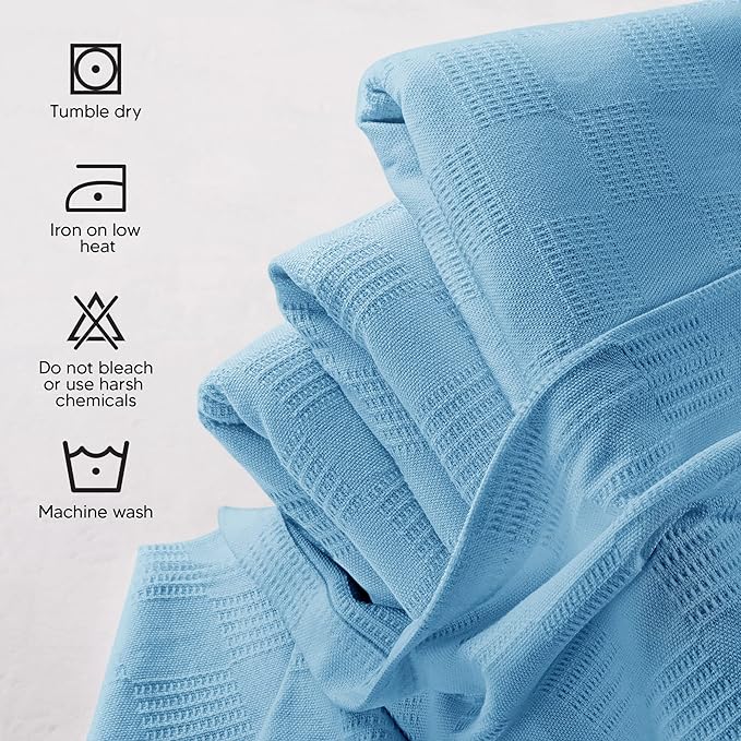 Utopia Bedding Sky Blue 100% Cotton Blanket [Twin Size - 90x72 Inch] 350GSM Lightweight, Soft and Breathable Thermal Blanket for All Seasons