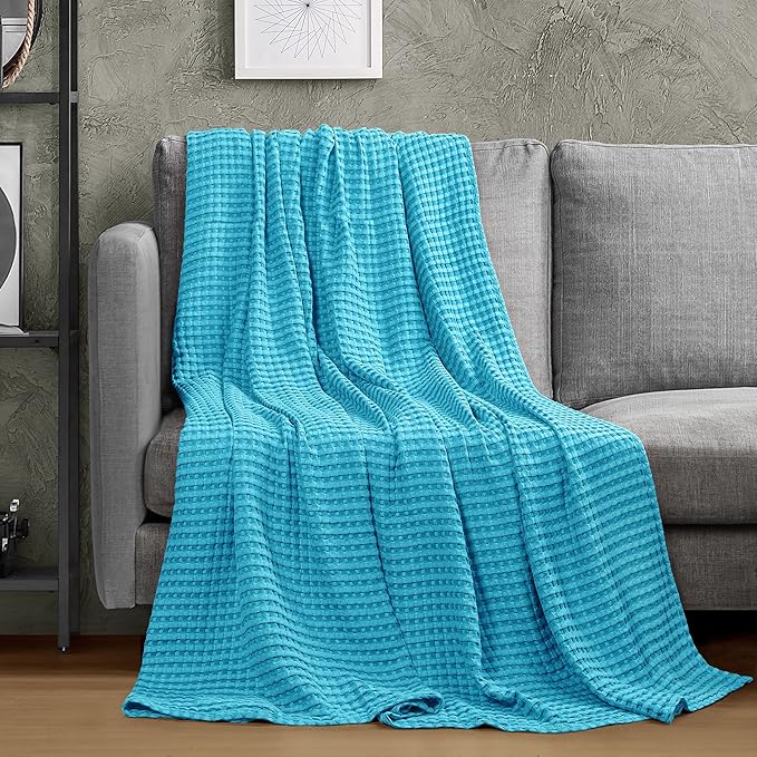Utopia Bedding Teal 100% Cotton Waffle Blanket 300 GSM [Queen - 90x90 Inch] Soft Lightweight Breathable Bed Blanket for All Season (Pack of 8)