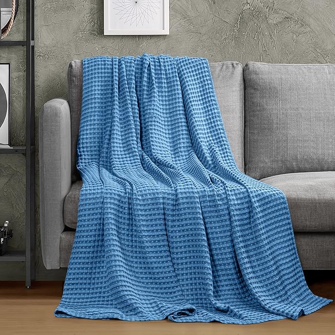 Utopia Bedding Wedgewood 100% Cotton Waffle Blanket 300 GSM [Twin - 90x72 Inch] Soft Lightweight Breathable Bed Blanket for All Season