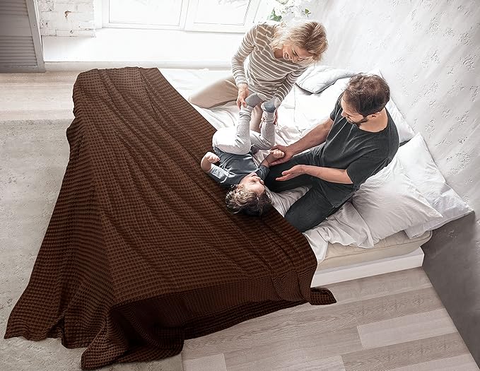 Utopia Bedding Brown 100% Cotton Waffle Blanket 300 GSM [King - 90x108 Inch] Soft Lightweight Breathable Bed Blanket for All Season (Pack of 6)