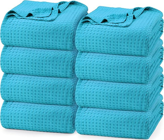 Utopia Bedding Teal 100% Cotton Waffle Blanket 300 GSM [Queen - 90x90 Inch] Soft Lightweight Breathable Bed Blanket for All Season (Pack of 8)