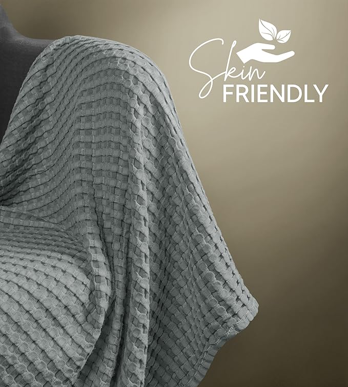 Utopia Bedding Cool Grey 100% Cotton Waffle Blanket 300 GSM [Throw - 60x50 Inch] Soft Lightweight Breathable Bed Blanket for All Season
