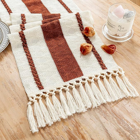 Fancy Homi Rust Table Runner 108 Inches Long Boho Macrame Table Runner for Home Decor, Terracotta Farmhouse Table Runners with Tassels for Party Rustic Bridal Shower Dining Decor 12x108 Inches
