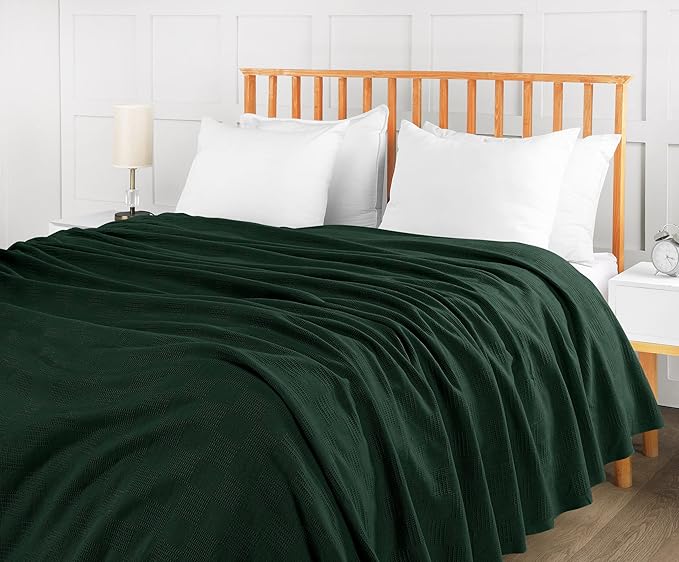 Utopia Bedding Forest Green 100% Cotton Blanket [Twin Size - 90x72 Inch] 350GSM Lightweight, Soft and Breathable Thermal Blanket for All Seasons