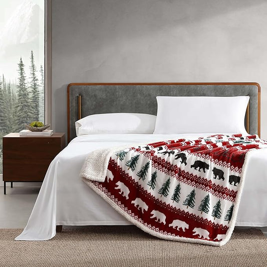 Eddie Bauer - Blanket, Super Soft Reversible Sherpa & Brushed Fleece Bedding, Throw Blankets for Couch, Ideal for Lounging (Grizzly Peak Red)
