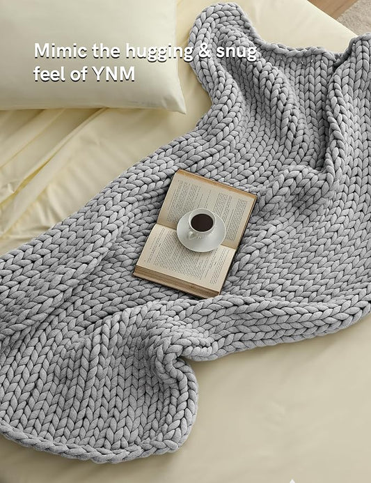 YnM Chunky Throw Blanket, Medium-Weight, Hand Knitted, Skin Friendly, Ventilated and Breathable, Machine Washable, Home Décor Piece for Couch, Sofa and Bed (Lunar Grey, 60x80 Inch)