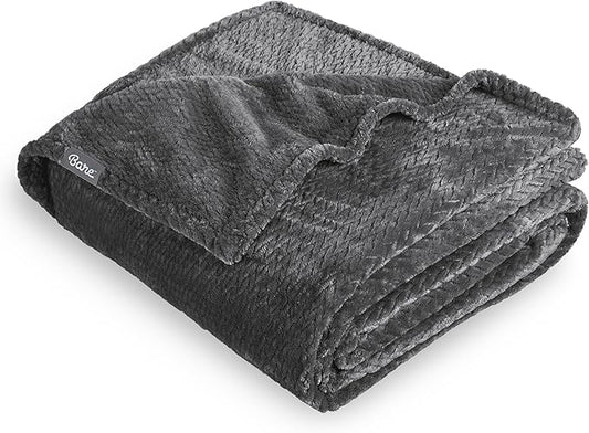 Bare Home Textured Fleece Microplush Blanket - Twin/Twin XL - Lightweight, Ultra Soft Warm Blanket for Bed, Sofa, Couch, Movie Night, Camping, Travel - Chevron Grey