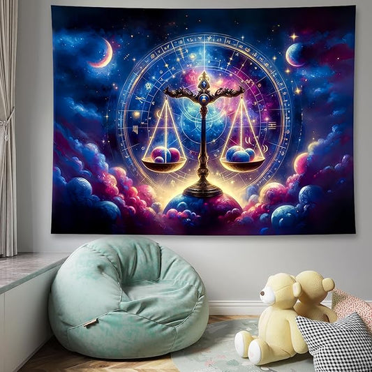 Libra Tapestry Wall Hanging Zodiac Sign Decoration Aesthetic for Bedroom Living Room Dormitory Suitable for Teen Boy and Girl Who Like Astrology 79x59 Inches