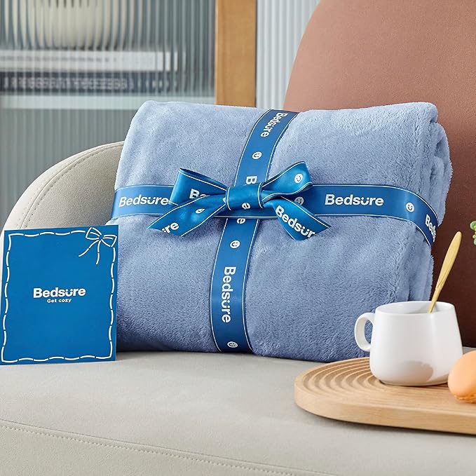 Bedsure Bedding Fleece Blanket for Girls and Boys - Soft Cozy Cute Small Throw Blankets for Travel, 43x55 Inches, Washed Blue