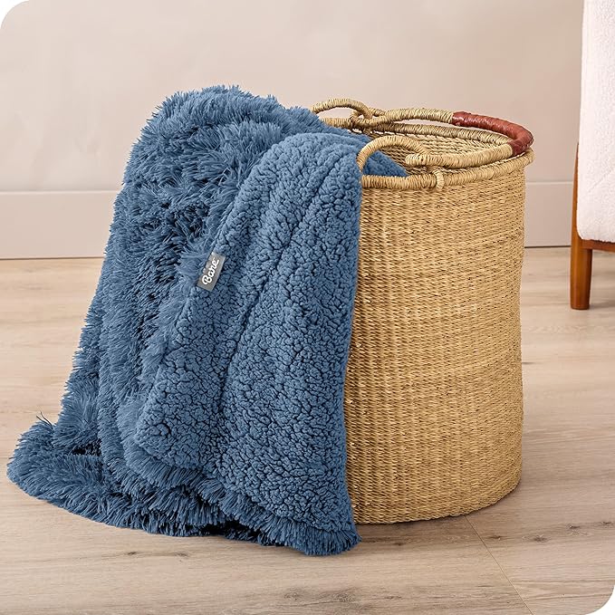 Bare Home Shaggy Faux Fur Sherpa Blanket - Super Soft, Fuzzy, Fluffy - Reversible Cozy Warm Blanket for Couch, Sofa, Chair, Bed - Luxury Home Decor (Twin/Twin XL, Coronet Blue)