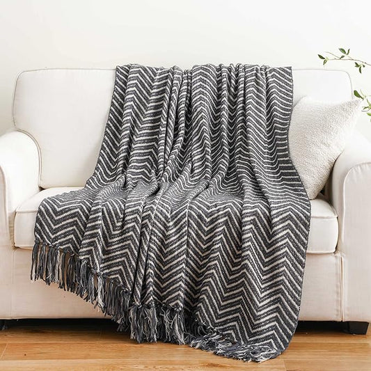 BATTILO HOME Grey Throw Blanket for Couch, Decorative Knit Grey Blanket for Bed, Super Soft Warm Grey Throws for Room Farmhouse Accent Decor, 50"x60"