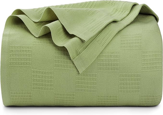 Utopia Bedding Sage Green 100% Cotton Blanket [Queen Size - 90x90 Inch] 350GSM Lightweight, Soft and Breathable Thermal Blanket for All Seasons
