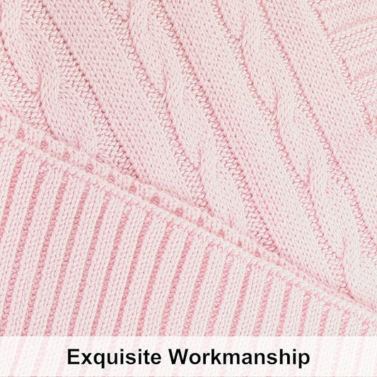 NTBAY 100% Pure Cotton Cable Knit Throw Blanket, Super Soft Warm 51x67 Knitted Throw Blanket for Couch, Sofa, Chair, Bed - Extra Cozy, Machine Washable, Comfortable Home Decor, Baby Pink