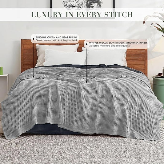 100% Cotton Salt Earth Throw Blanket, Twin, 68"x92" Waffle Throws For Home, Bedrooms, Outdoor Couch, Cozy Couch, Modern Bed Room Decor Blankets, Lightweight, All Season Western Blanket (Scottish Grey)
