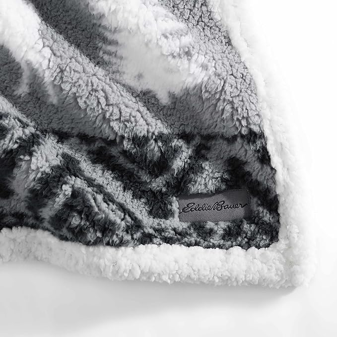 Eddie Bauer - Blanket, Super Soft Reversible Sherpa & Brushed Fleece Bedding, Throw Blankets for Couch, Ideal for Lounging (Woodland Fair Isle Grey)