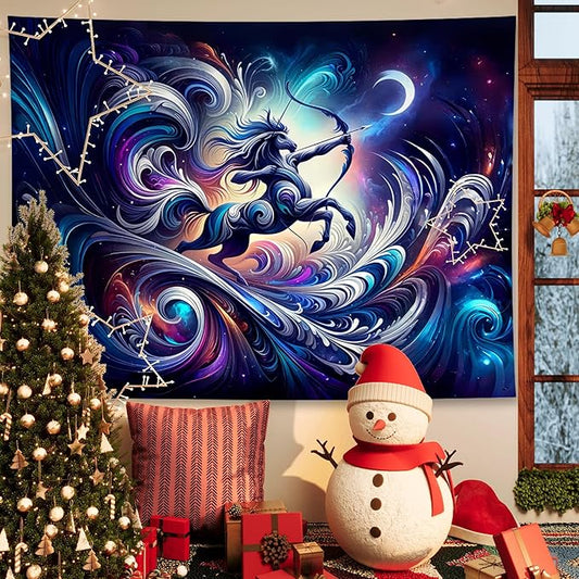 Sagittarius Tapestry Wall Hanging Zodiac Sign Decoration Aesthetic for Bedroom Living Room Dormitory Suitable for Teen Boy and Girl Who Like Astrology 79x59 Inches