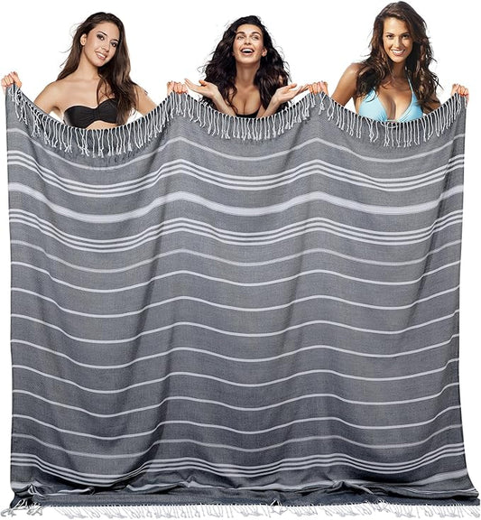 Giant Huge Thin Boho Throw Blanket Turkish Beach Blanket Towel Jumbo Extra Large XL XXL Big Oversized Outdoor Picnic Accessories Airplane Travel Essentials Camping Gears Must Haves Yard Yoga Mat Black