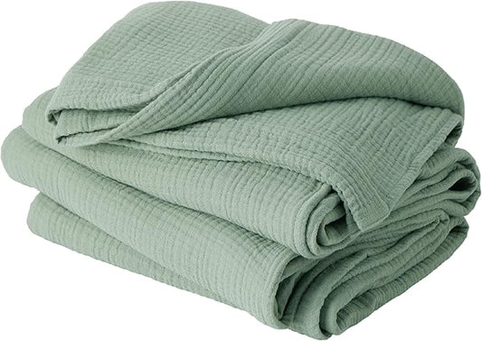 Bedsure 100% Cotton Muslin Throw Blanket Large 50x70 Inches - 4-Layer Breathable and Lightweight Thin Soft Summer Gauze Muslin Blanket for Adults, Sage Green