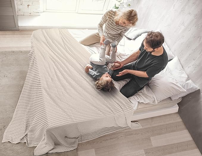 Utopia Bedding Khaki 100% Cotton Waffle Blanket 300 GSM [Queen - 90x90 Inch] Soft Lightweight Breathable Bed Blanket for All Season