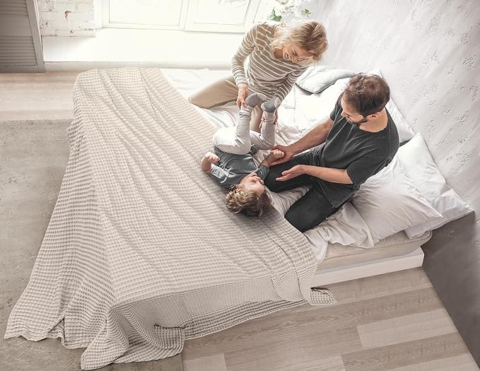 Utopia Bedding Khaki 100% Cotton Waffle Blanket 300 GSM [Big - 120x120 Inch] Soft Lightweight Breathable Bed Blanket for All Season