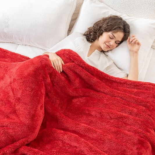 Berkshire Blanket Classic Extra-Fluffy™ Plush Blanket King Size, Soft Fuzzy Fluffy Long Hair Blanket for Couch Sofa Bed, Chili, 90x108 Inches