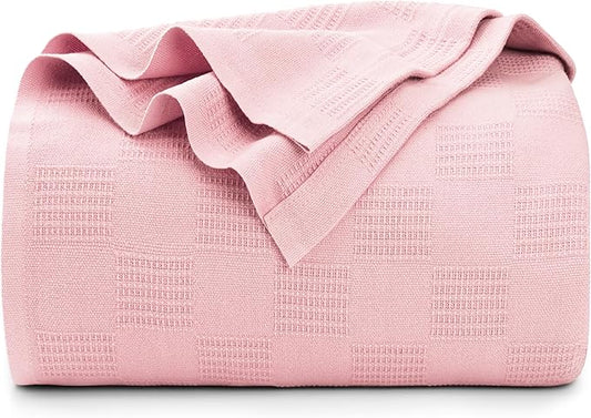Utopia Bedding Dusky Pink 100% Cotton Blanket [Queen Size - 90x90 Inch] 350GSM Lightweight, Soft and Breathable Thermal Blanket for All Seasons