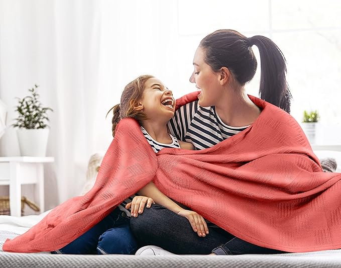 Utopia Bedding Coral 100% Cotton Blanket [Queen Size - 90x90 Inch] 350GSM Lightweight, Soft and Breathable Thermal Blanket for All Seasons