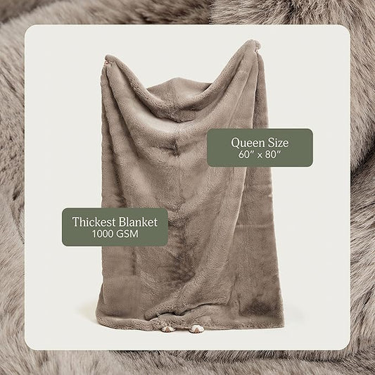 UnHide Marshmallow - Faux Fur Blanket - Heavy Weight, Extra Soft Blanket - Made from Recycled Materials - Machine Washable - Medium (60" x 80") - Taupe Ducky