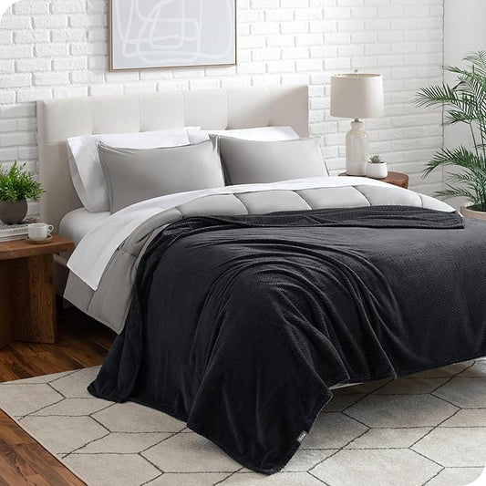 Bare Home Textured Fleece Microplush Blanket - King- Lightweight Throw for Bed, Sofa, Couch, Camping, and Travel - Ultra Soft Warm Blanket (King, Chevron Black)