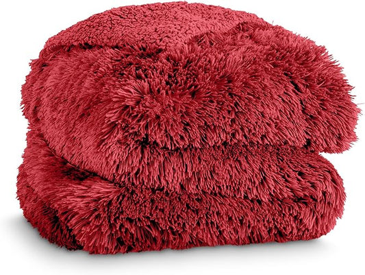 Bare Home Shaggy Faux Fur Sherpa Blanket - Super Soft, Fuzzy, Fluffy - Reversible Cozy Warm Blanket for Couch, Sofa, Chair, Bed - Luxury Home Decor (Twin/Twin XL, Red)