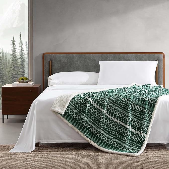 Eddie Bauer - Blanket, Super Soft Reversible Sherpa & Brushed Fleece Bedding, Throw Blankets for Couch, Ideal for Lounging (Alpine Fair Isle Green)